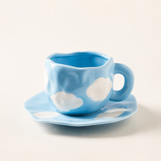 Keramiktasse mit organischer Form und Untertasse – 300 ml