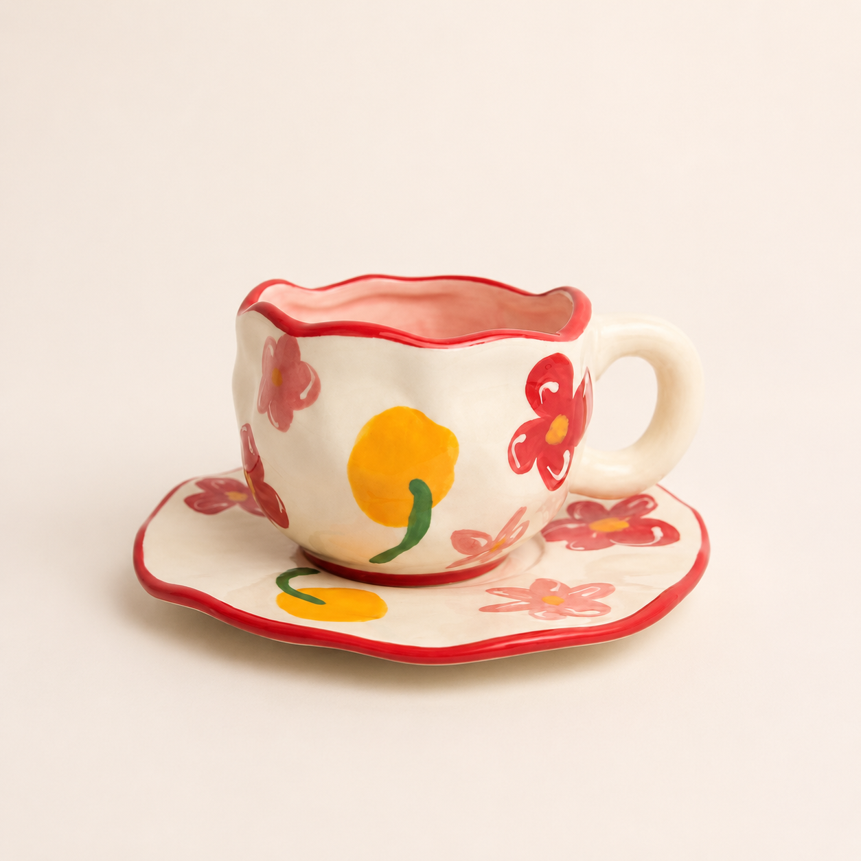 Keramiktasse mit organischer Form und Untertasse – 300 ml