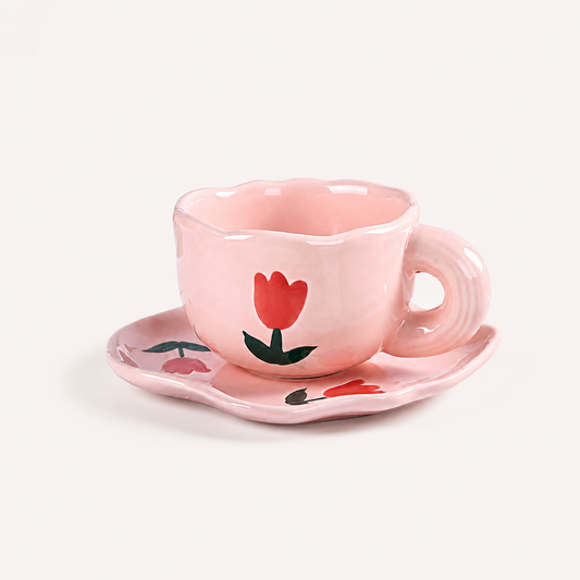 Keramiktasse mit organischer Form und Untertasse – 200 ml