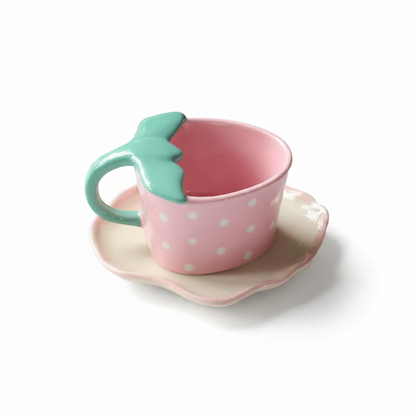 Keramiktasse in Erdbeerform mit Untertasse