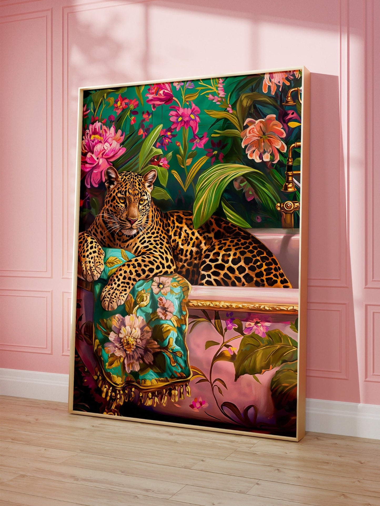 Maximalistischer Canvas-Print Leopard als Wanddeko