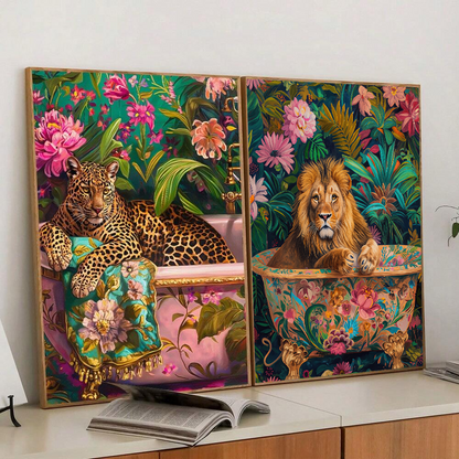 Canvas-Print Löwe und Leopard im maximalistischen Stil
