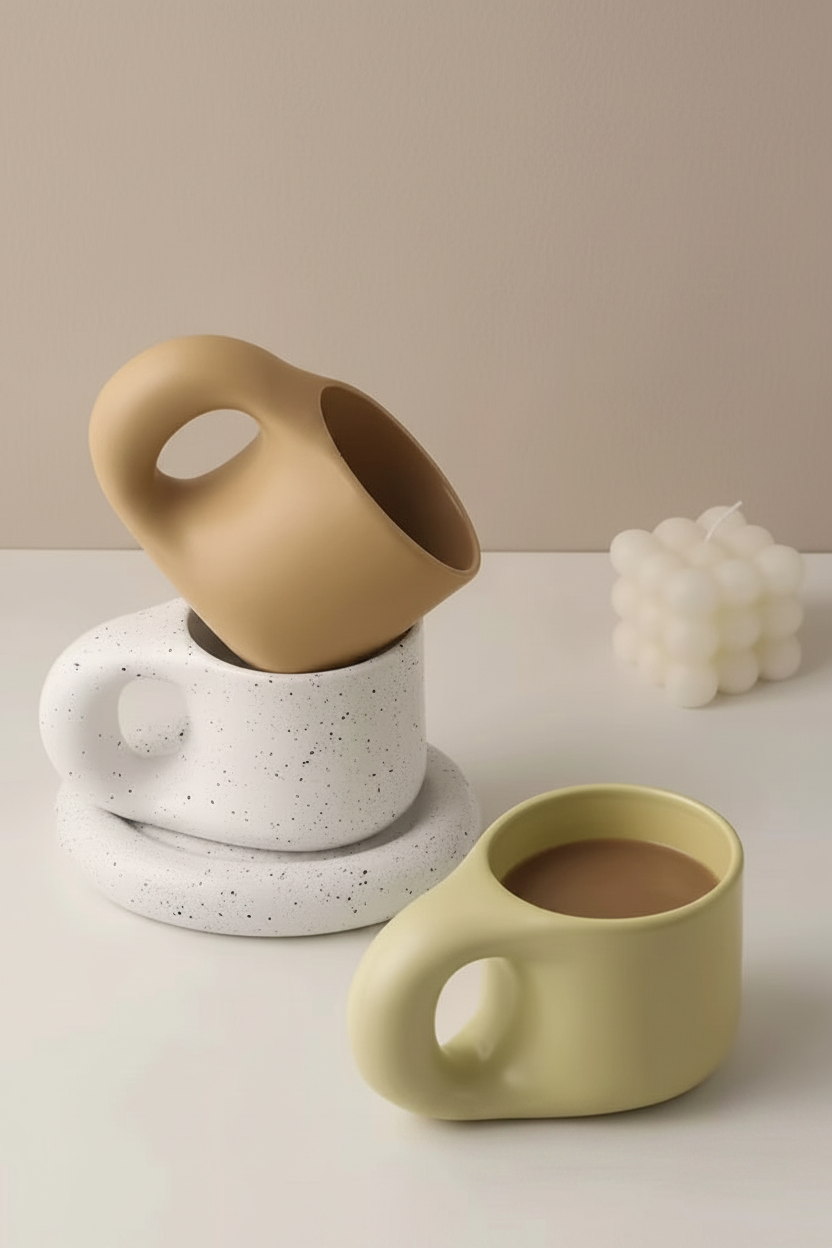 Chubby Keramiktasse mit Untertasse