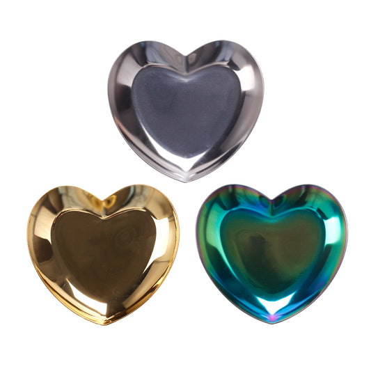Herzförmige Edelstahl-Ablageschalen in Gold, Silber und Irisierend