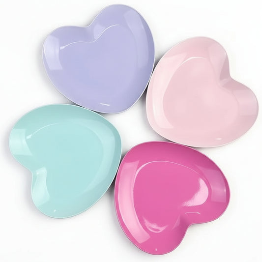Herzförmige Edelstahl-Ablageschalen in Rose, Pink, Türkis und Lila